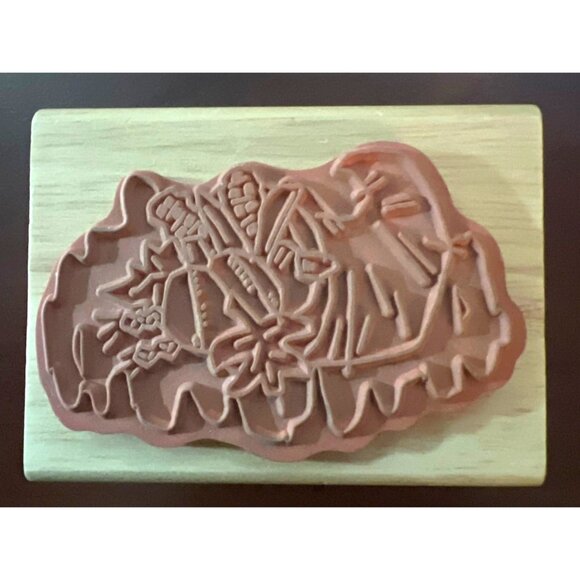 Wooden Rubber Stamp With Cornucopia & Autumn Harvest Design thanksgiving - Picture 2 of 4
